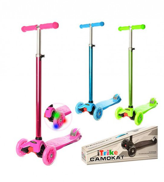 Самокат iTrike JR 3-012-H, светящиеся колеса, трехколесный